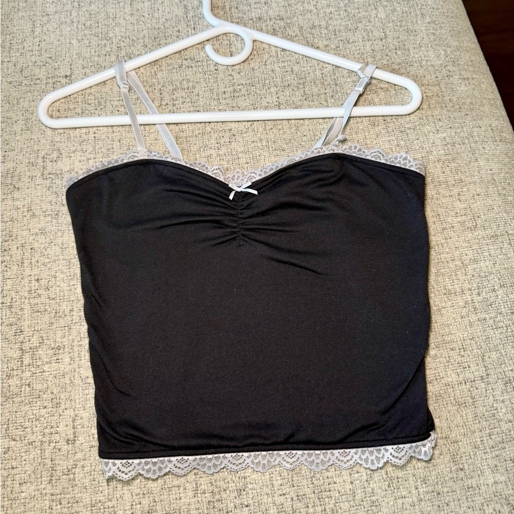 Elegant Black Lace Trim Women's Top